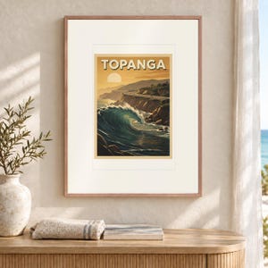 Póster de viaje de surf de Topanga, enmarcado o sin enmarcar, estilo costero vintage. imagen 12