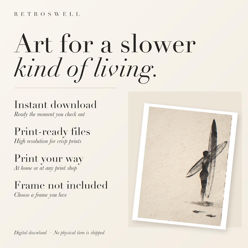 RetroSwell digital download details: instant download, print-ready high-resolution files, print at home or at any print shop. Frame not included.
