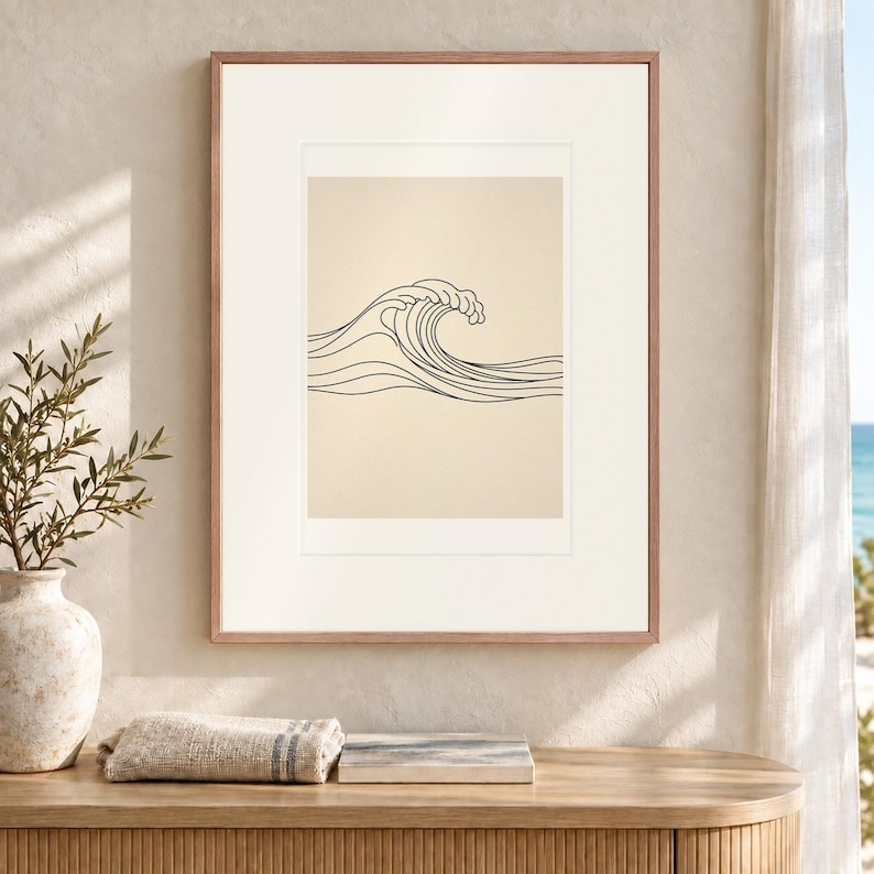 Breaking Wave Line Art Print, Framed or Unframed Minimalist Coastal Poster image 12