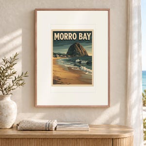 Morro Bay Surf Travel Poster, Framed or Unframed Vintage Style Coastal Print image 12