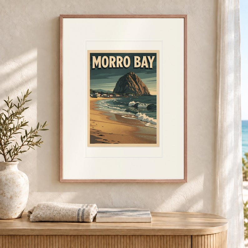 Morro Bay Surf Travel Poster, Framed or Unframed Vintage Style Coastal Print image 12