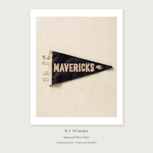 Mavericks Surf Pennant unframed 8 by 10 inch print on enhanced matte paper, shown with its white paper border.