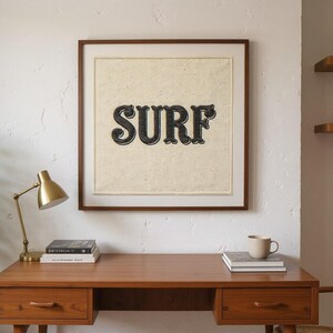 Surf Embroidered Patch Print framed in a home office setting