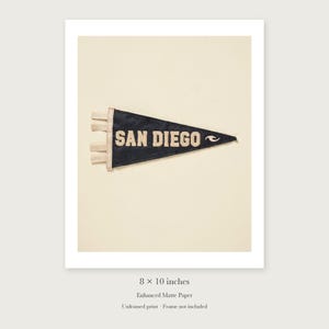 San Diego Surf Pennant unframed 8 by 10 inch print on enhanced matte paper, shown with its white paper border.
