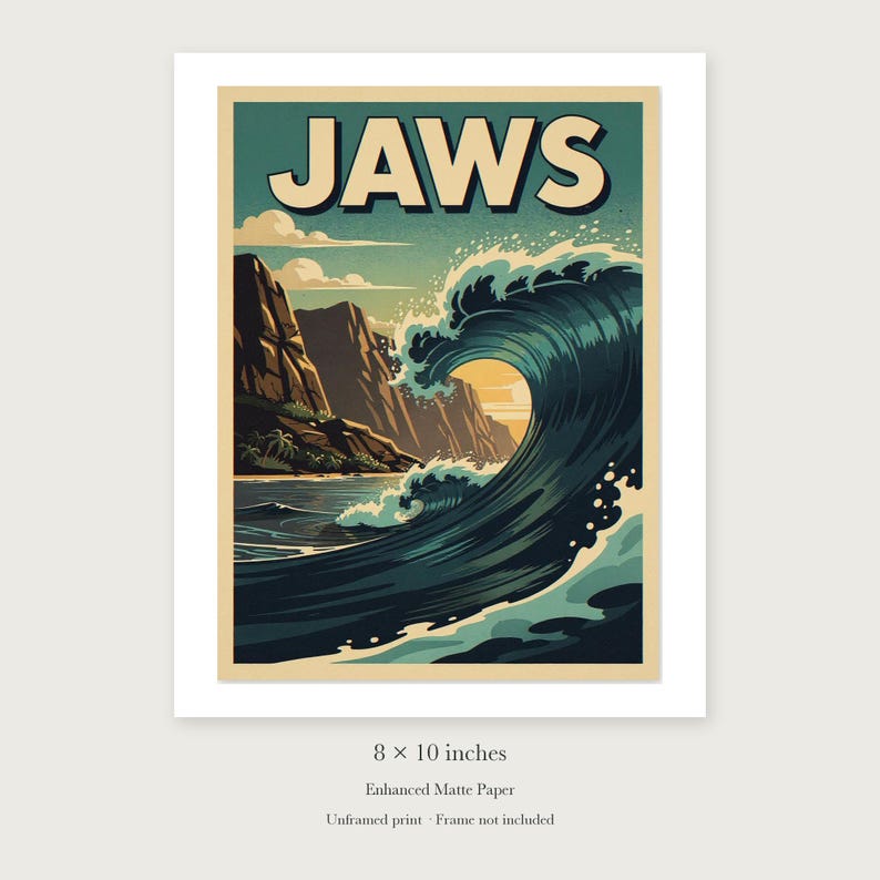 Jaws Maui Surf unframed 8 by 10 inch print on enhanced matte paper, shown with its white paper border.