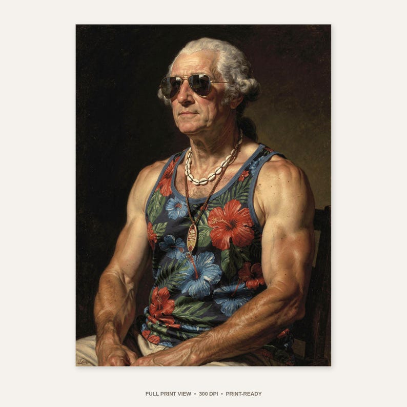 George Washington Surfer Print - full unframed print view, 300 DPI print-ready quality