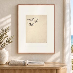 Flying Pelicans Ink Style Art Print, Framed or Unframed Coastal Bird Poster image 12