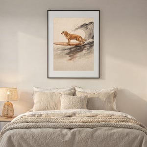 Golden Retriever Surfing Print | Dog Surf Wall Art | Fine Art Coastal Decor | Dog Lover Gift | Printable Wall Art Digital Download image 7