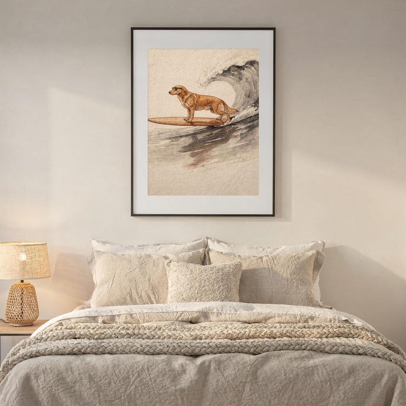 Golden Retriever Surfing Print | Dog Surf Wall Art | Fine Art Coastal Decor | Dog Lover Gift | Printable Wall Art Digital Download image 7