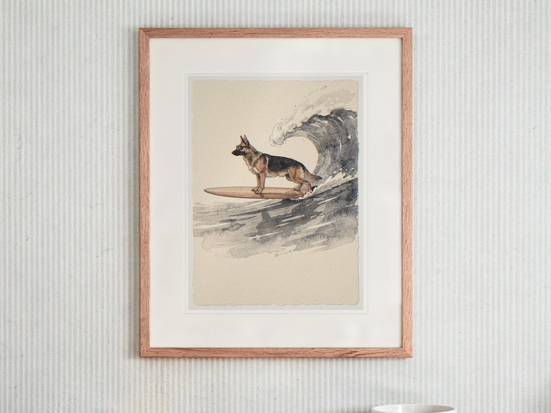 German Shepherd Surfing Print