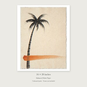 Palm Tree Ink Style unframed 16 by 20 inch print on enhanced matte paper, shown with its white paper border.