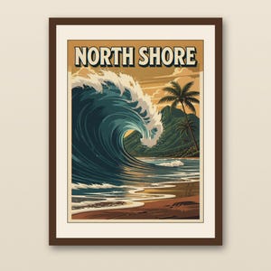 North Shore Hawaii Surf Poster | Vintage Surf Travel Poster | Retro Beach Wall Art | Coastal Decor Printable