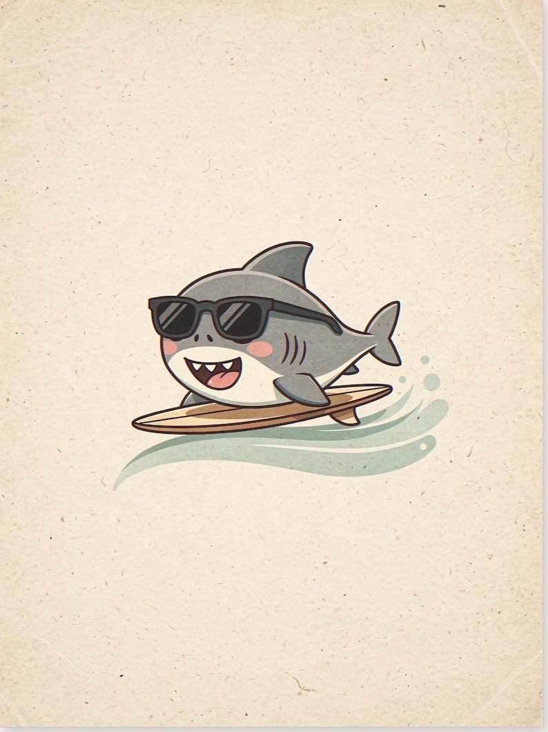 Shark Surfing Art Print