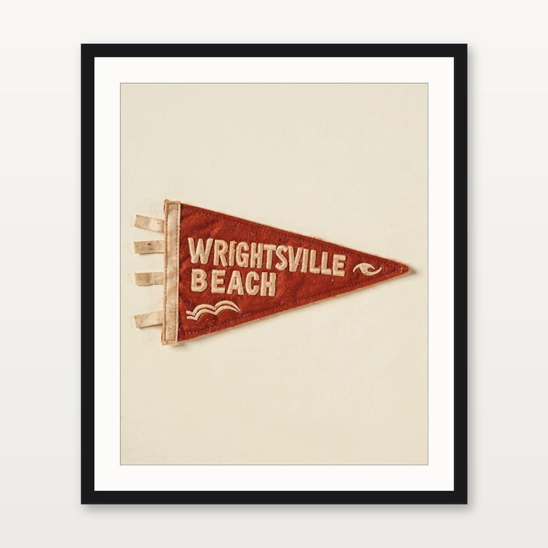 Wrightsville Beach, North Carolina Surf Pennant Print | Vintage Felt Pennant Art | Beach House Decor | Retro Surf Wall Art | Printable Digit image 3