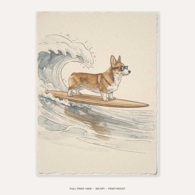 Corgi Surfing Print