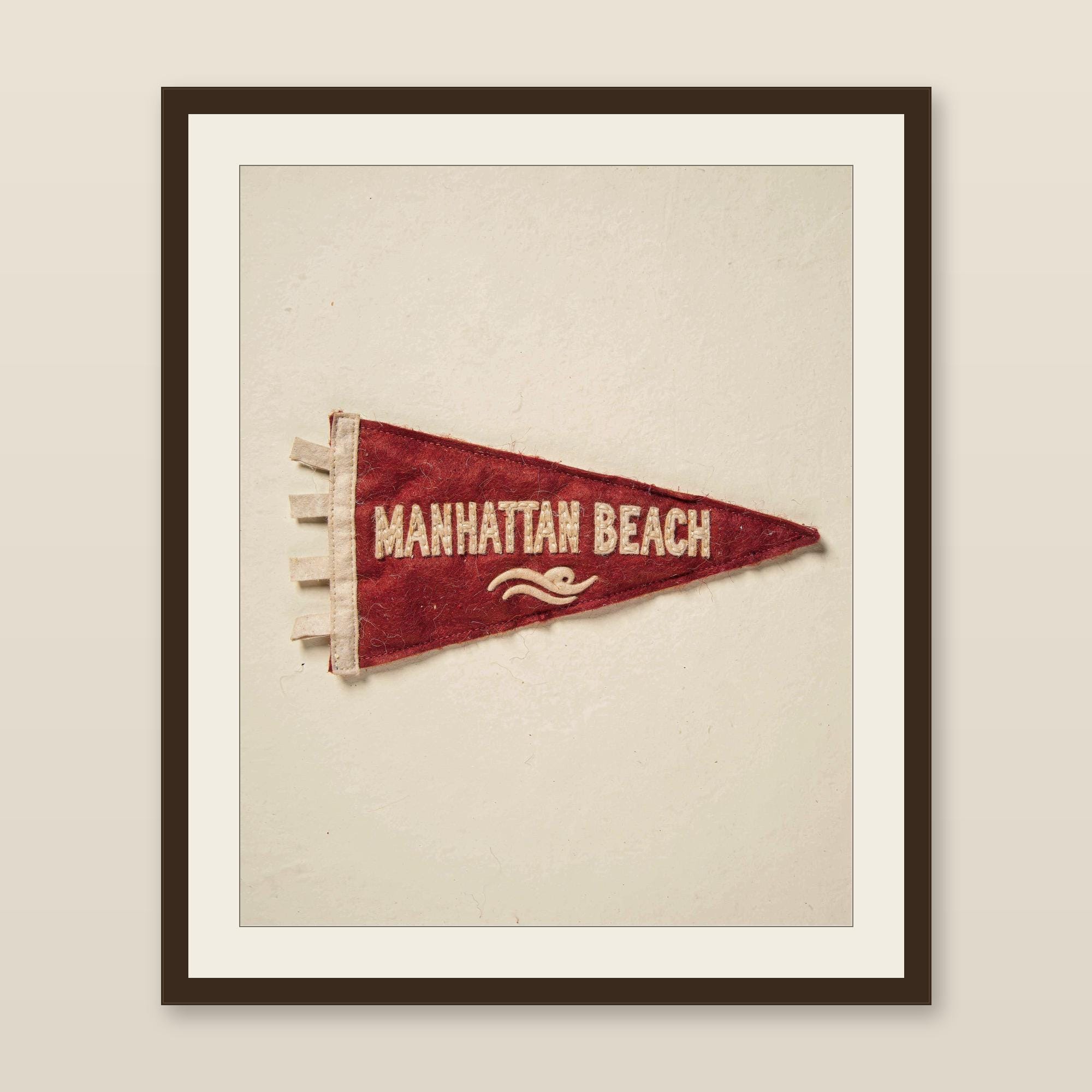 Manhattan Beach, California Surf Pennant Print | Vintage Felt Pennant Art | Beach House Decor | Retro Surf Wall Art | Printable Digital Down