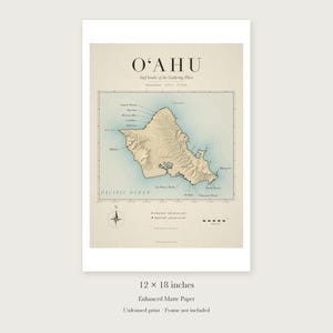 Oʻahu Surf Map unframed 12 by 18 inch print on enhanced matte paper, shown with its white paper border.