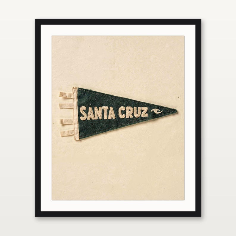 Santa Cruz, California Surf Pennant Print | Vintage Felt Pennant Art | Beach House Decor | Retro Surf Wall Art | Printable Digital Download image 3