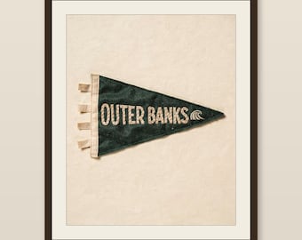 Outer Banks, North Carolina Surf Pennant Print | Vintage Felt Pennant Art | Beach House Decor | Retro Surf Wall Art | Printable Digital Down