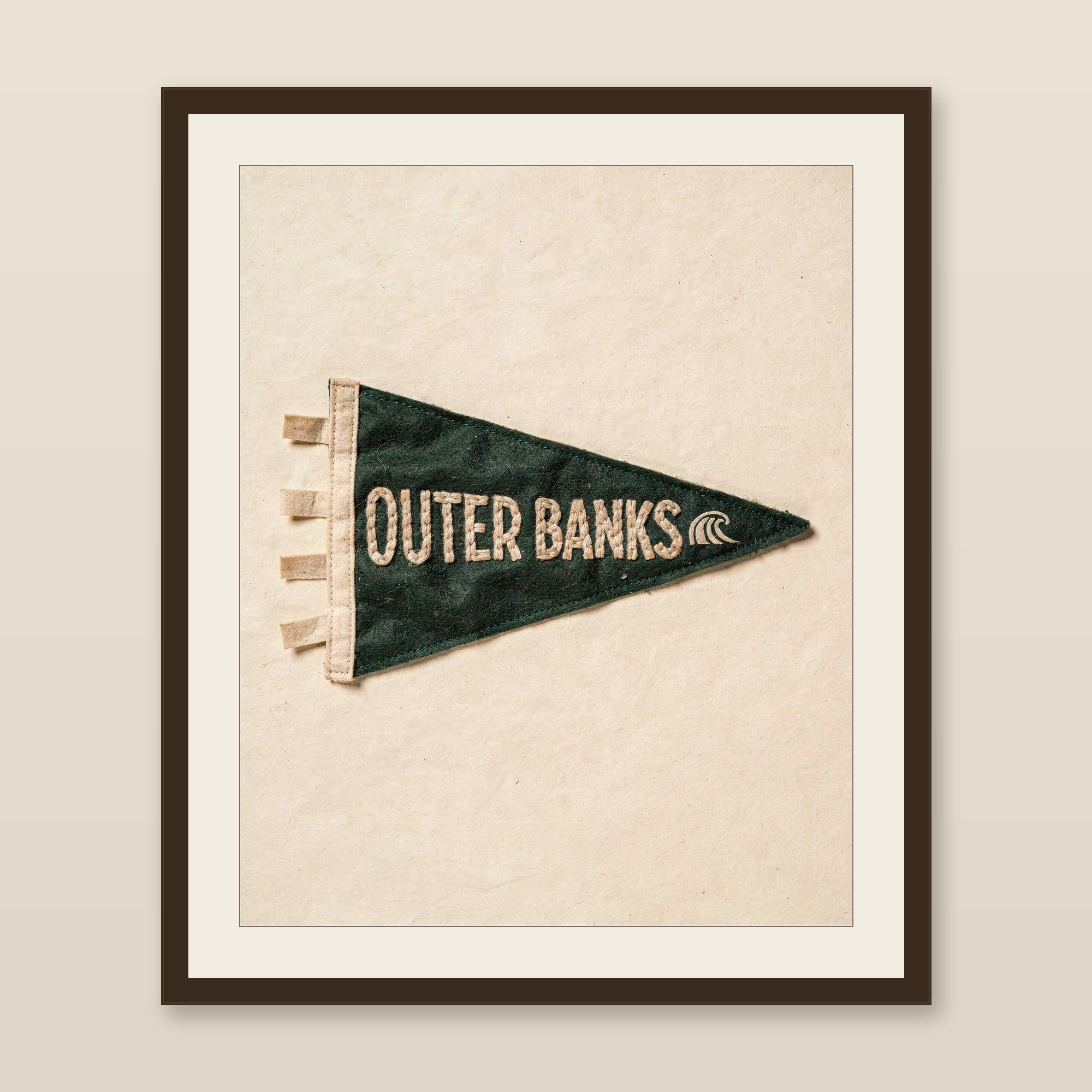 Outer Banks, North Carolina Surf Pennant Print | Vintage Felt Pennant Art | Beach House Decor | Retro Surf Wall Art | Printable Digital Down