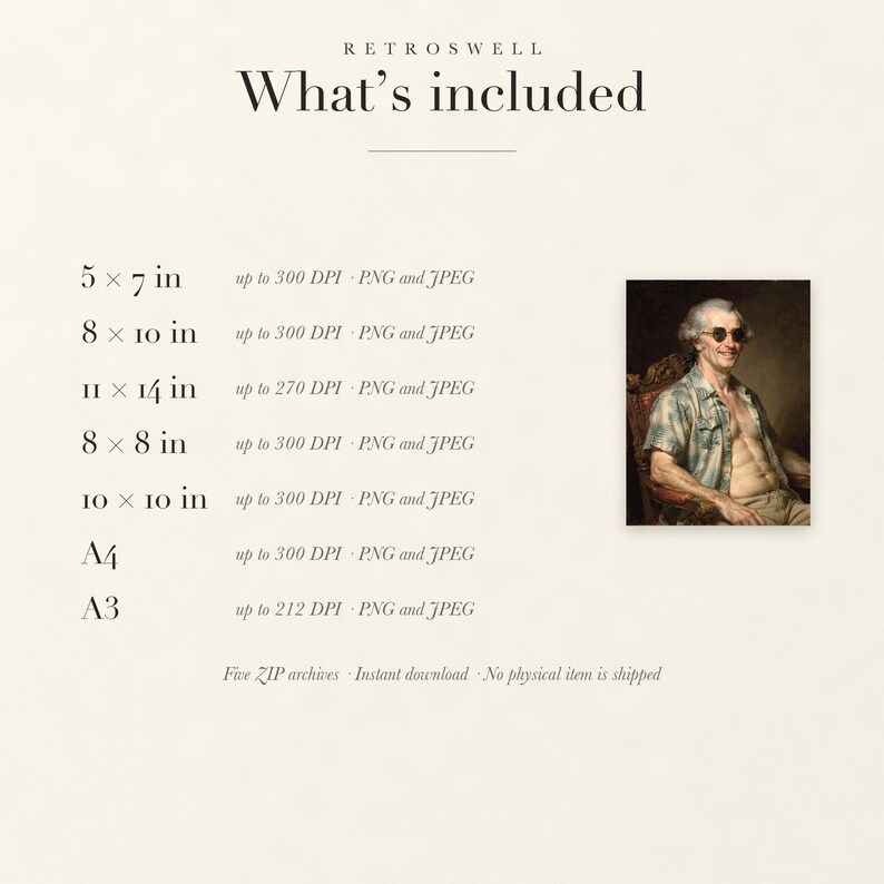 Files included with the James Madison digital download: print sizes and resolutions.