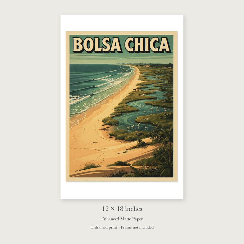 Bolsa Chica Surf unframed 12 by 18 inch print on enhanced matte paper, shown with its white paper border.