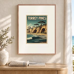 Torrey Pines Surf Travel Poster, Framed or Unframed Vintage Style Coastal Print image 12