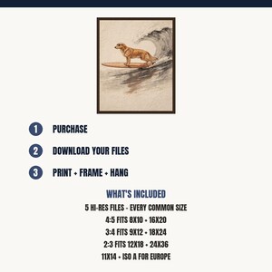 Golden Retriever Surfing Print | Dog Surf Wall Art | Fine Art Coastal Decor | Dog Lover Gift | Printable Wall Art Digital Download image 5