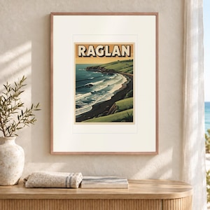 Raglan New Zealand Surf Travel Poster, Framed or Unframed Vintage Style Coastal Print image 12