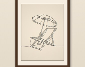 Boho Beach Chair Line Art | Boho Minimalist Coastal Print | Beach House Wall Decor | Single Line Printable Art