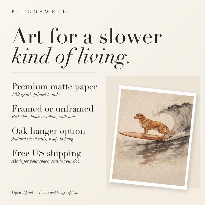 Golden Retriever Surfing Art Print, Framed or Unframed Watercolor Style Dog Poster image 11