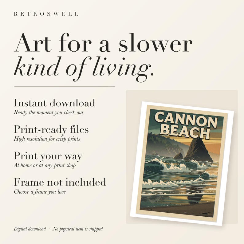 RetroSwell digital download details: instant download, print-ready high-resolution files, print at home or at any print shop. Frame not included.