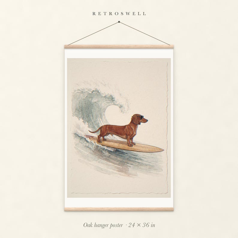 Dachshund Surfing Print