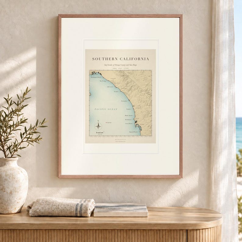Southern California Surf Map Art Print, Framed or Unframed Vintage Surf Breaks Poster image 12