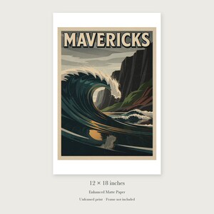 Mavericks Surf Travel Poster, Framed or Unframed Vintage Style Coastal Print image 8