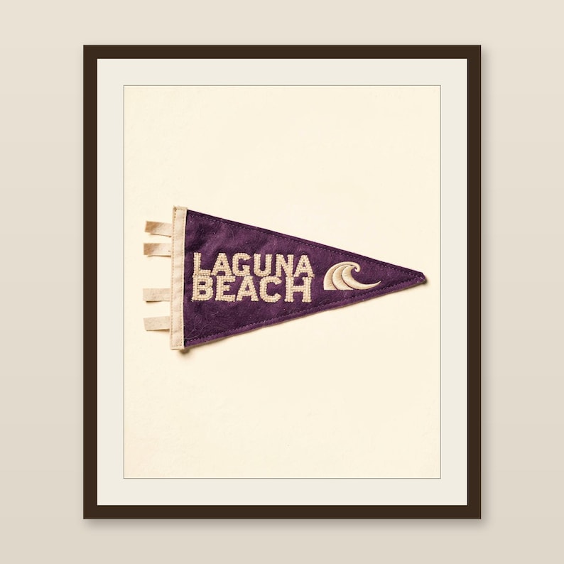 Laguna Beach, California Surf Pennant Print | Vintage Felt Pennant Art | Beach House Decor | Retro Surf Wall Art | Printable Digital Downloa image 1