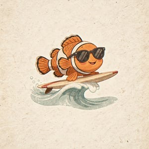 Surfing Clownfish full artwork and composition, shown flat without a room setting.