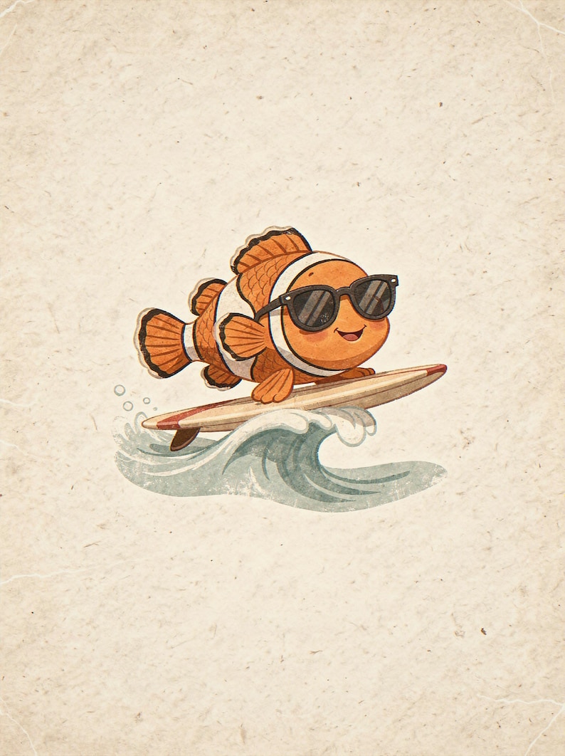 Clownfish Surfing Art Print