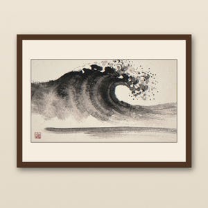 Zen Meditation Room Decor | Xieyi Ink Crashing Wave Print | Chinese Brush Ocean Art | Printable Wall Art Digital Download