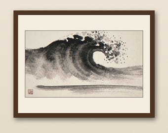 Xieyi Ink Crashing Wave Print | Chinese Brush Painting Ocean Art | Zen Coastal Decor | Printable Wall Art