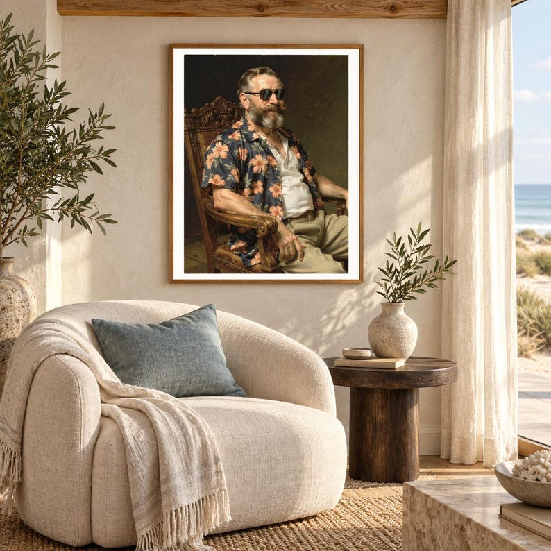 Impressão artística de Ulysses S. Grant surfista | Retrato engraçado do presidente com camisa havaiana (Download digital) imagem 5