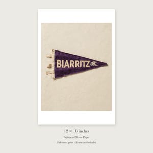 Biarritz, France Surf Pennant unframed 12 by 18 inch print on enhanced matte paper, shown with its white paper border.