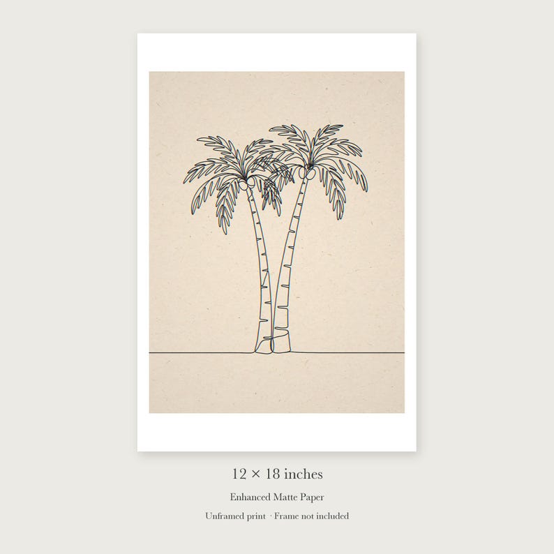 Palm Tree Line unframed 12 by 18 inch print on enhanced matte paper, shown with its white paper border.