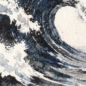 Storm Wave Watercolor Print, Dark Indigo Ocean Art, Moody Coastal Wall Decor, Large Seascape Painting, Printable Wall Art Digital Download image 4