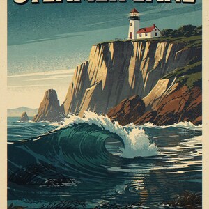 Steamer Lane coastal scene unframed printed artwork and full composition with its paper border.