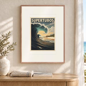 Supertubos Surf Travel Poster, Framed or Unframed Vintage Style Coastal Print image 12