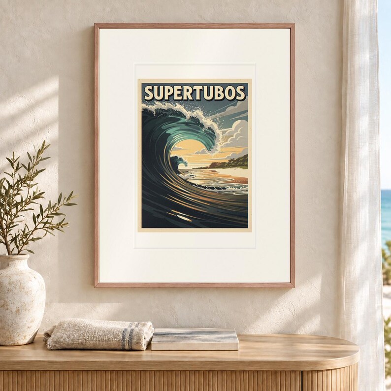Supertubos Surf Travel Poster, Framed or Unframed Vintage Style Coastal Print image 12