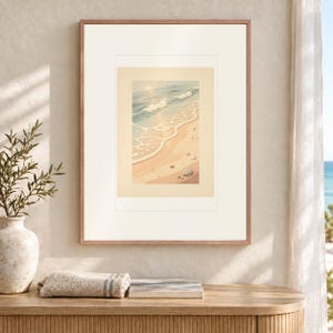 Ocean Waves Art Print, Seafoam Green and Peach Coastal Nursery Poster, Framed or Unframed image 12