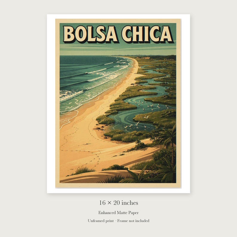Bolsa Chica Surf unframed 16 by 20 inch print on enhanced matte paper, shown with its white paper border.