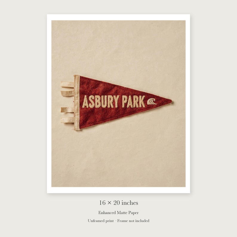Asbury Park Surf Pennant unframed 16 by 20 inch print on enhanced matte paper, shown with its white paper border.